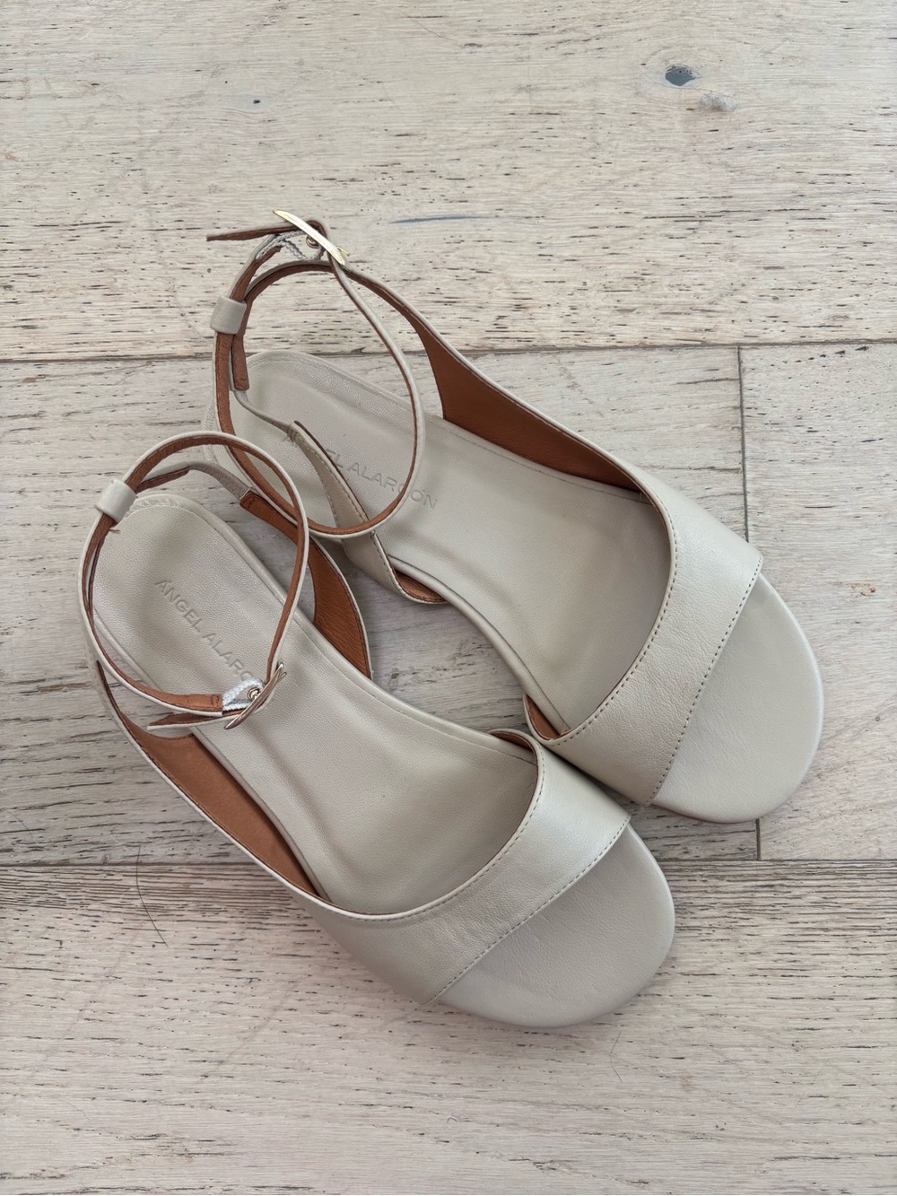 Angel Alarcon Cream Leather Ankle-Strap Sandals